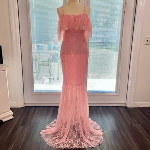 Pink Formal Photo Shoot All Over Lace  Maternity Dress - Stretch XL